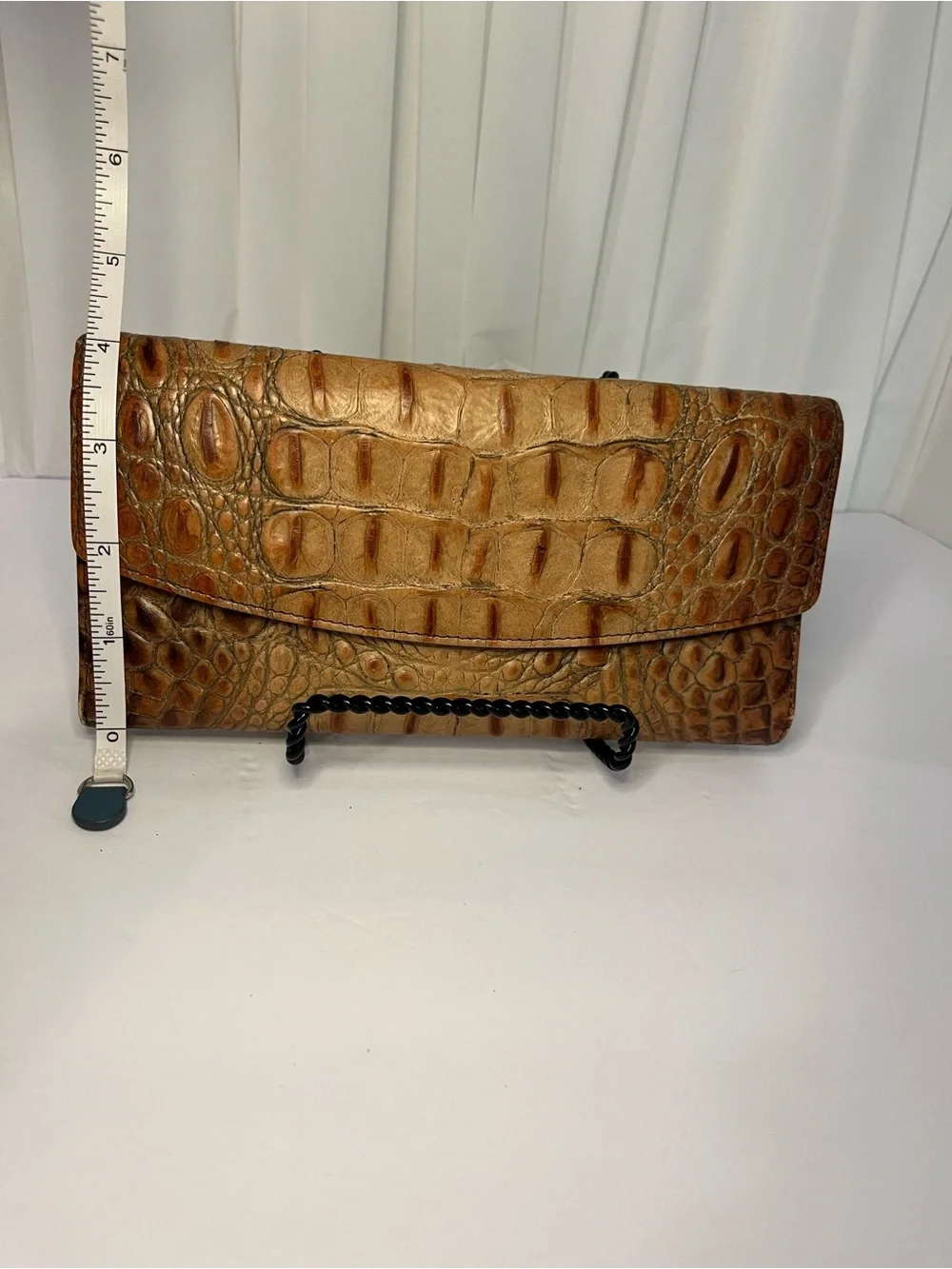 Brahmin Croc-Embossed Envelope Clutch Wallet in Brown